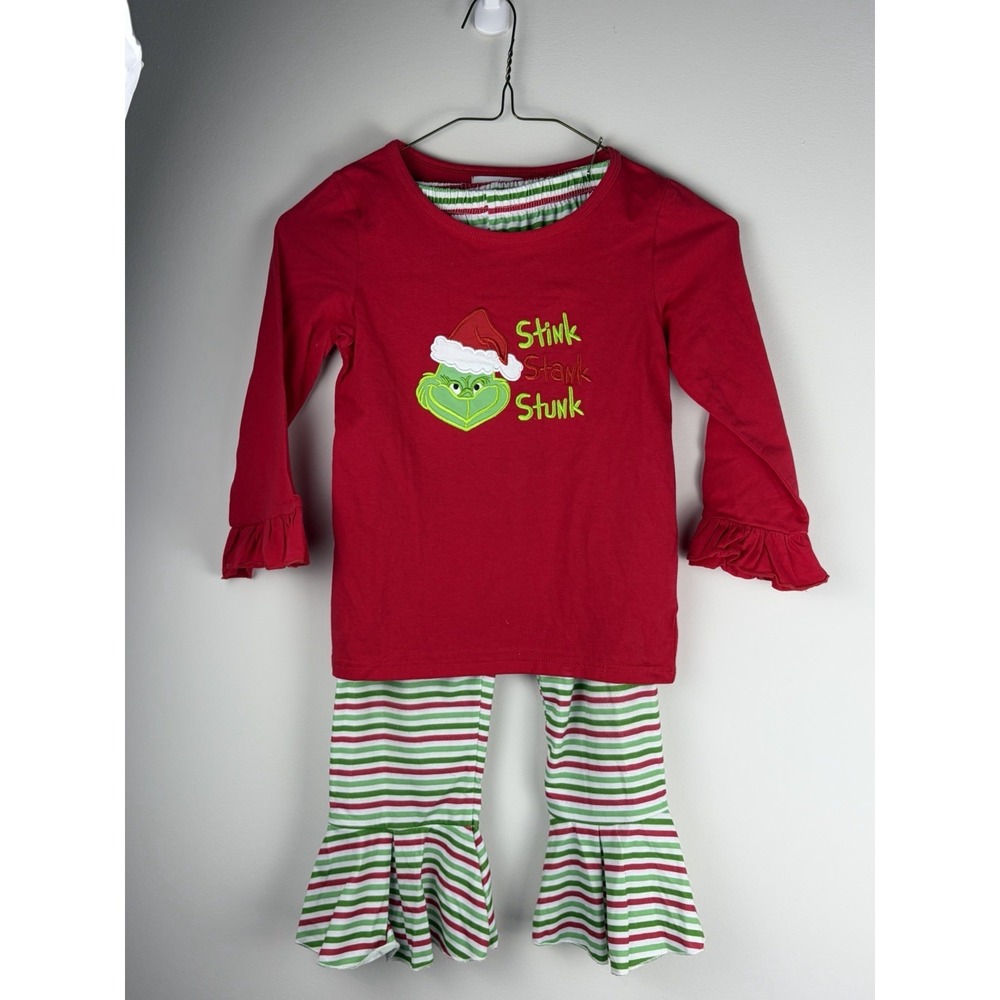 Dr Seuss  Grinch Stole Christmas Embroidered Tunic Ruffle Leggings Outfit 6-7